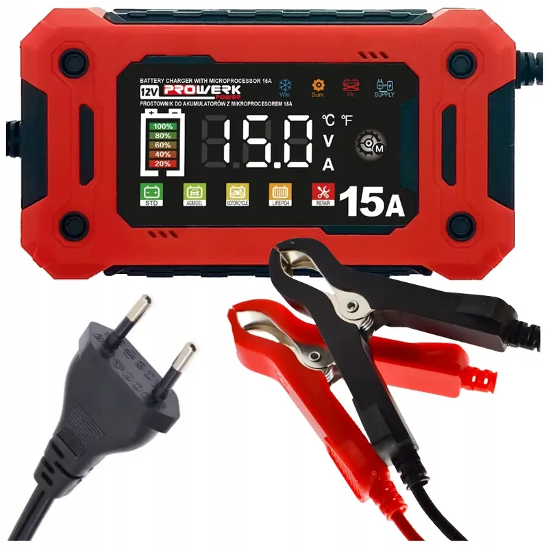 Zamów teraz Prostownik SAMOCHODOWY AUTOMATYCZNY Z FUNKCJĄ NAPRAWY AKUMULATORÓW 12V 15A