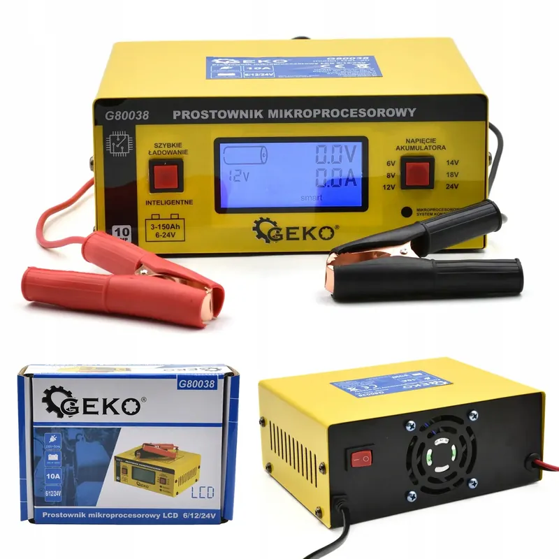 GEKO Prostownik mikroprocesorowy LCD 6/12/24V G80038 Niska cena