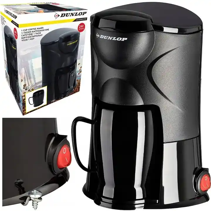 Autentyczny EKSPRES SAMOCHODOWY DO KAWY KAMPER TIR 24V + KUBEK