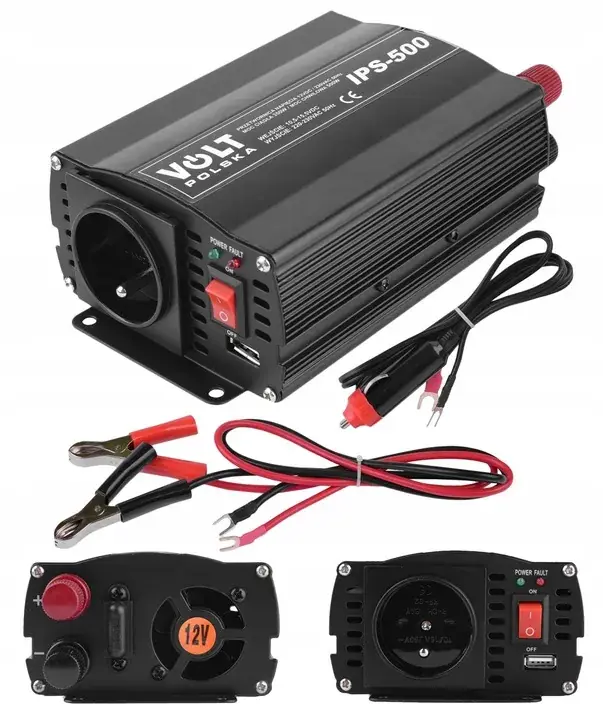 Kup teraz PRZETWORNICA SAMOCHODOWA AKUMULATORA 12V 230V 350W 500W VOLT POLSKA + USB