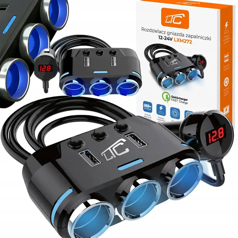 Autentyczny ROZDZIELACZ GNIAZDA ZAPALNICZKI SAMOCHODOWEJ 24V ROZGAŁĘŹNIK 3 USB WYŁĄCZNK