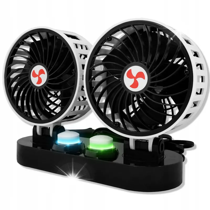 Kup teraz WENTYLATOR SAMOCHODOWY WIATRAK PODWÓJNY OBROTOWY 360 MOCNY 12V KOKPIT