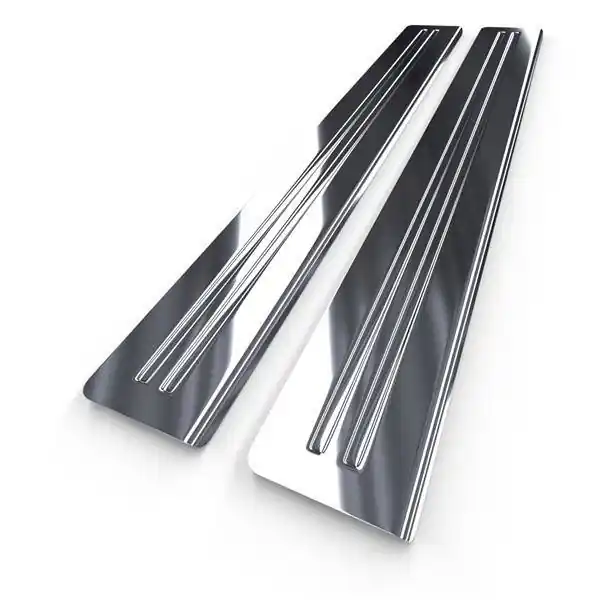 Bezpieczna płatność Stalowe nakładki na progi do Opel Vivaro A Furgon (5 drzwi) - (2001-2014) - Croni - 2 Line - srebrny (połysk)