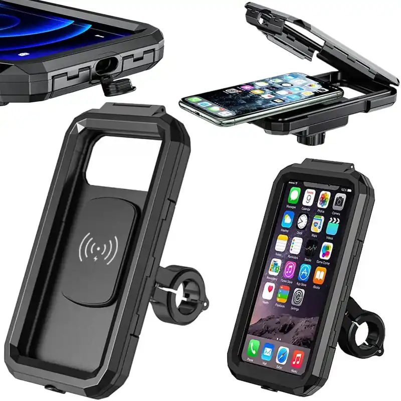 Autentyczny Uchwyt motocyklowy na telefon - wodoodporny z ładowarką indukcyjną i szybką