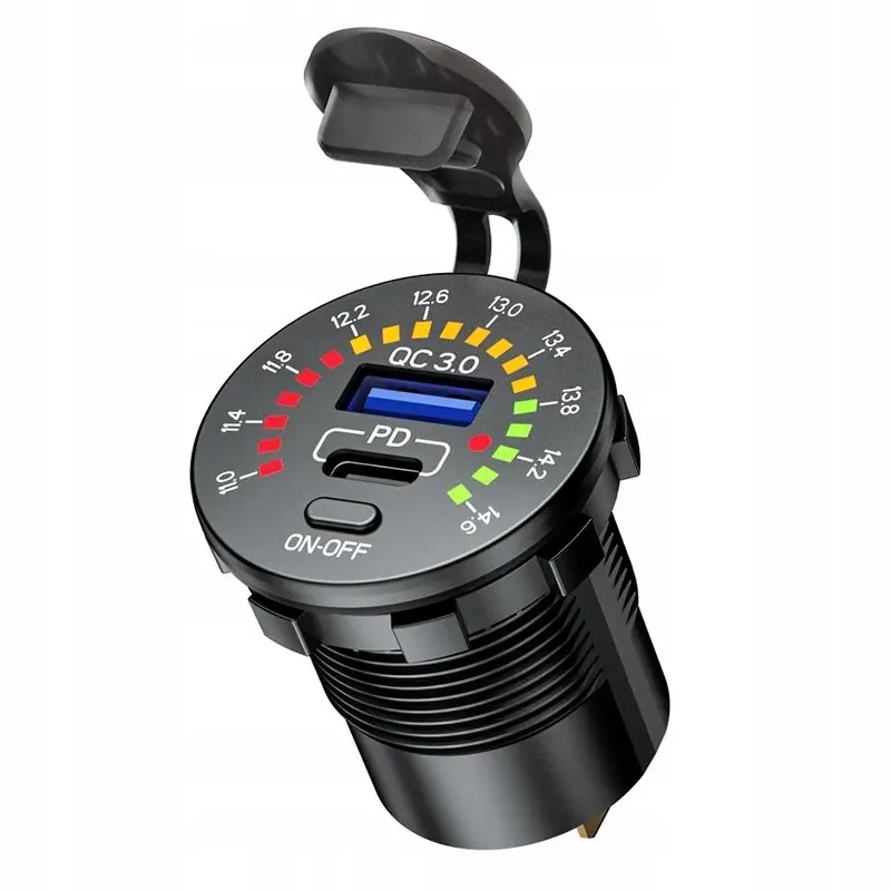 2 x Motocykl gniazdo USB-C PD +USB QC3 40W +woltomierz Oryginalny