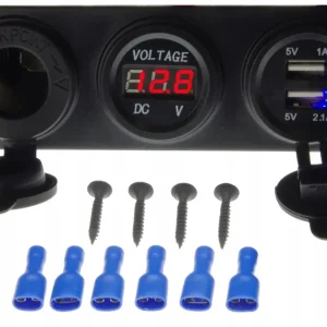Gniazdo zapalniczki 12V z ładowarką USB 5V + woltomierz od 3V do 30V Bezpieczna płatność
