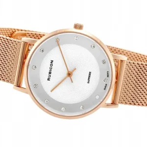 Premium Zegarek Rubicon damski na bransolecie RNBD88 różow